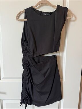 Zara Black Asymmetric Cutout Ruched Mini Dress